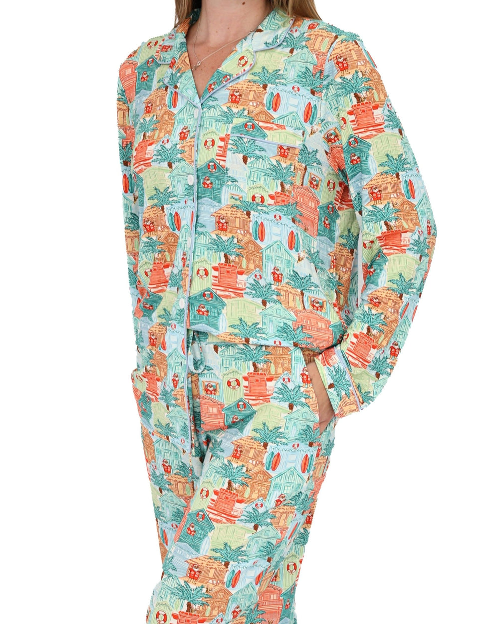 Blue Beach Huts Adult Unisex Button-Down Pajama Set - Tuck & Char Co.