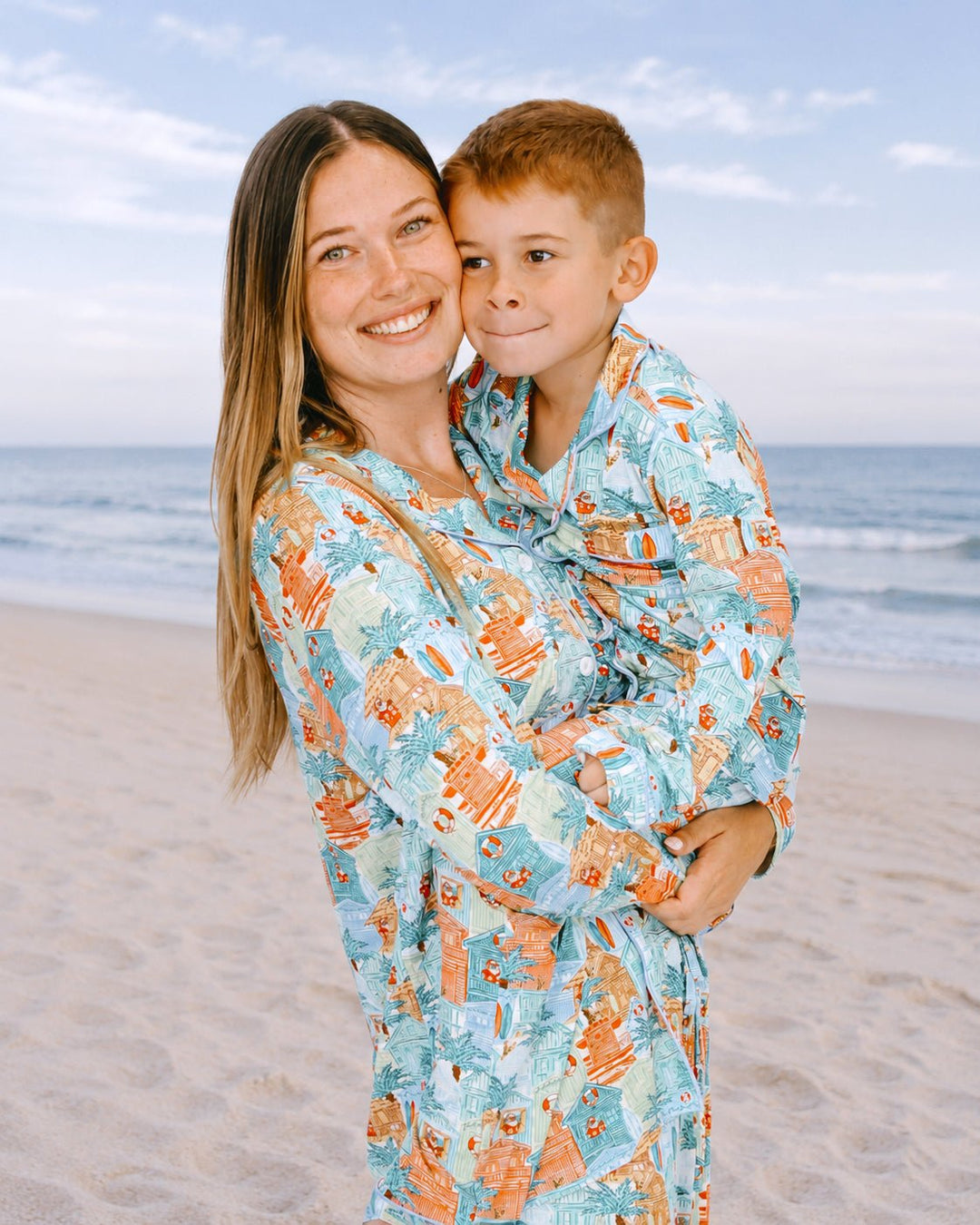 Blue Beach Huts Adult Unisex Button-Down Pajama Set - Tuck & Char Co.