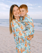 Blue Beach Huts Adult Unisex Button-Down Pajama Set