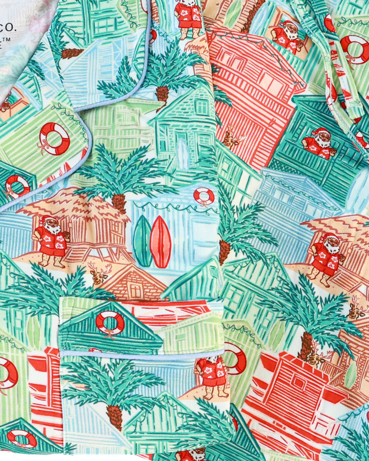 Blue Beach Huts Adult Unisex Button-Down Pajama Set - Tuck &amp; Char Co.