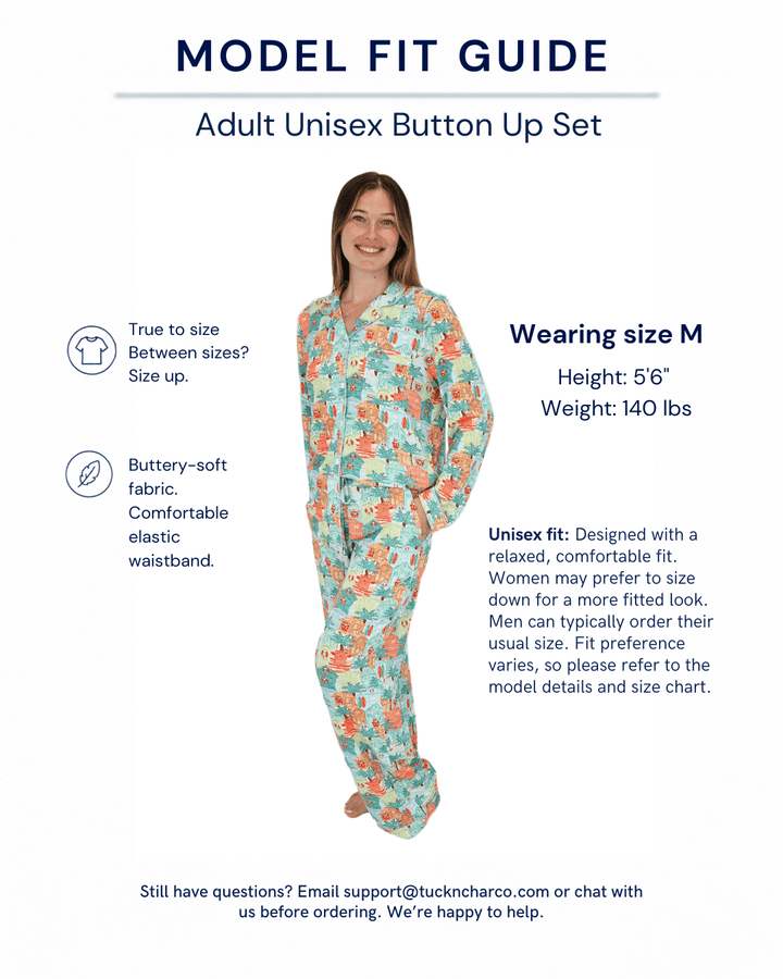 Blue Beach Huts Adult Unisex Button-Down Pajama Set - Tuck &amp; Char Co.
