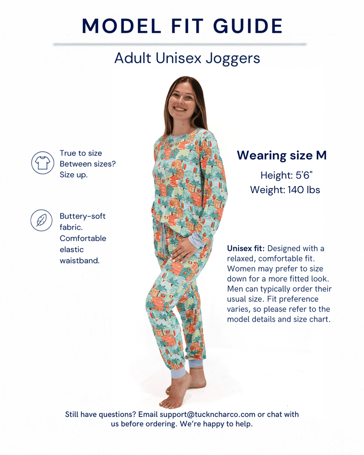 Blue Beach Huts Adult Unisex Jogger Pajama Set - Tuck &amp; Char Co.