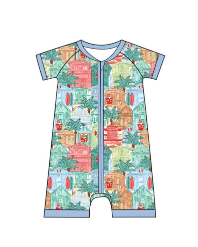 Blue Beach Huts Baby Shortie Pajamas - Tuck & Char Co.