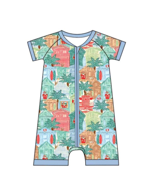 Blue Beach Huts Baby Shortie Pajamas - Tuck & Char Co.