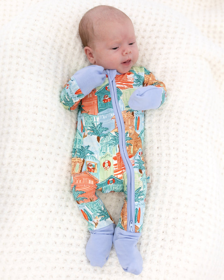 Blue Beach Huts Baby Zippy Pajamas - Tuck &amp; Char Co.
