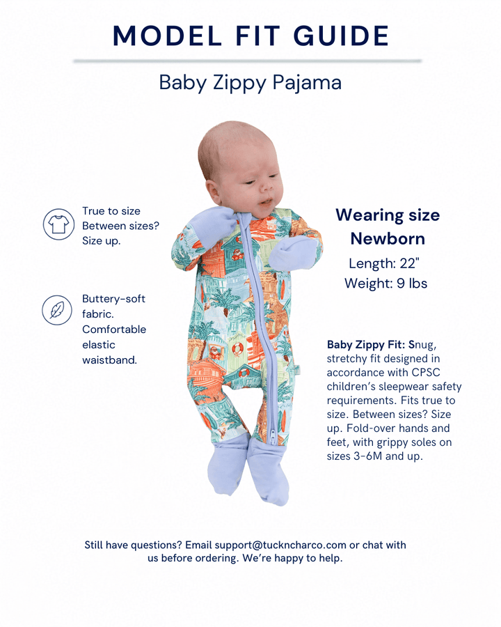Blue Beach Huts Baby Zippy Pajamas - Tuck &amp; Char Co.