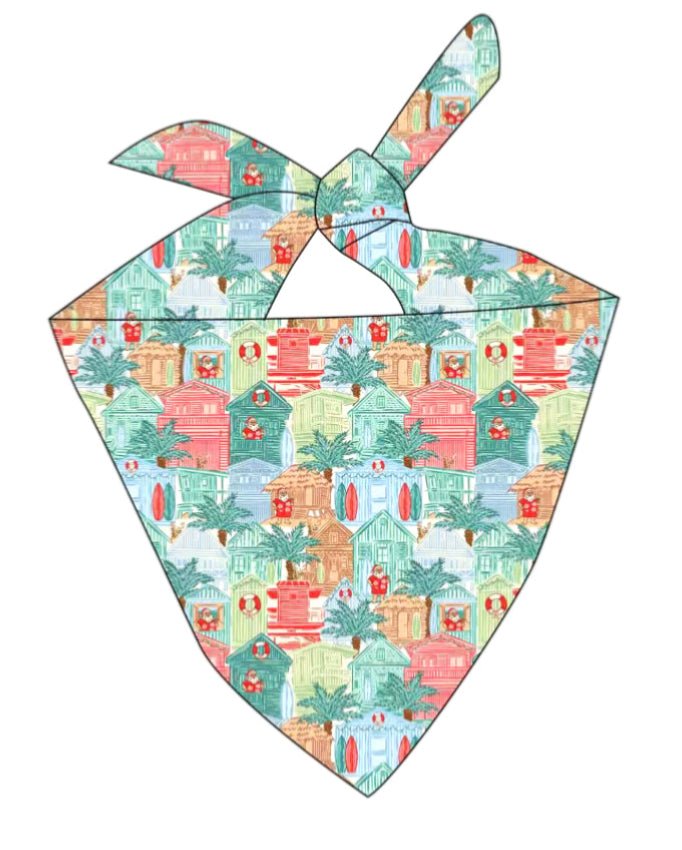 Blue Beach Huts Bamboo Dog Bandana - Tuck & Char Co.