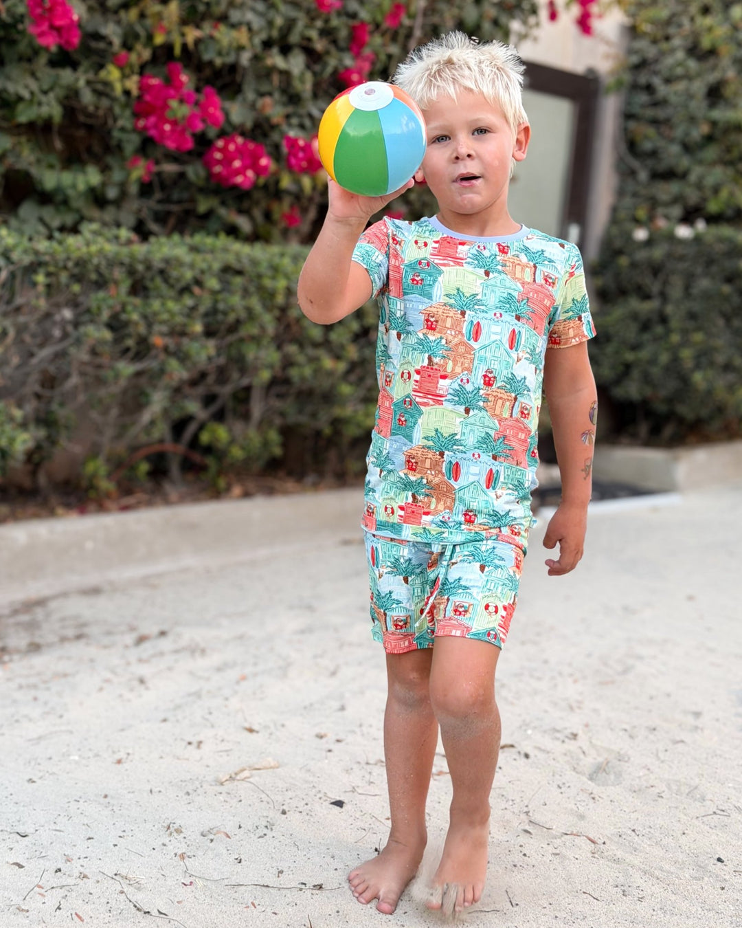 Blue Beach Huts Boys Short Pajama Set - Tuck &amp; Char Co.