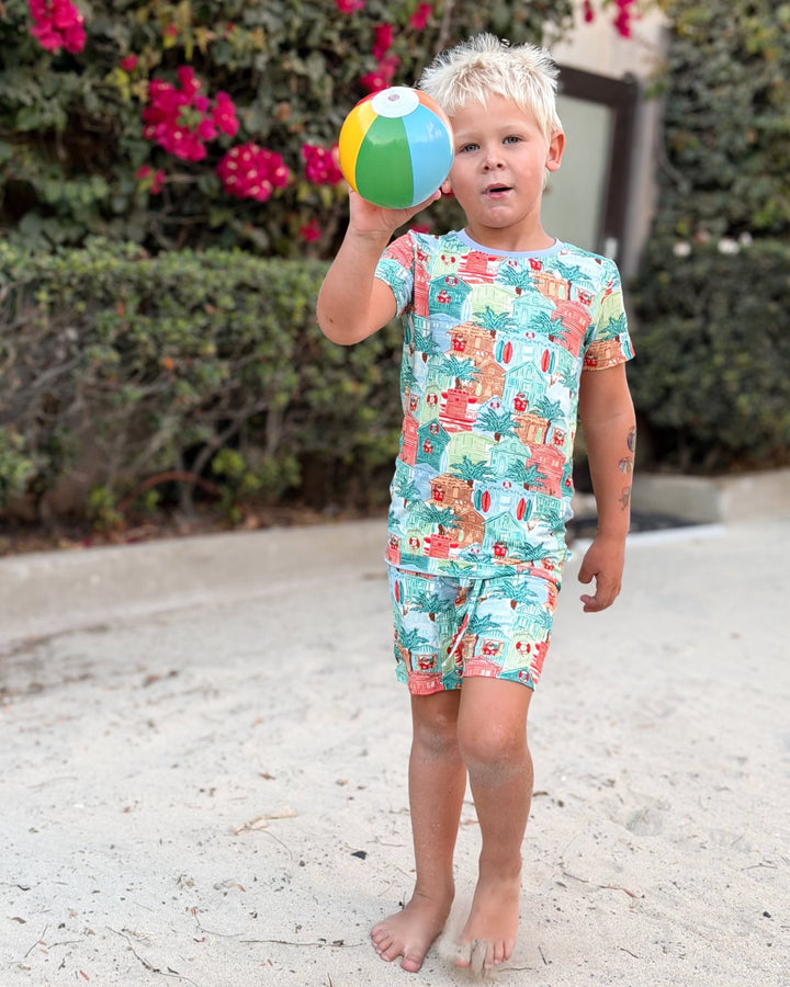 Blue Beach Huts Boys Short Pajama Set - Tuck &amp; Char Co.