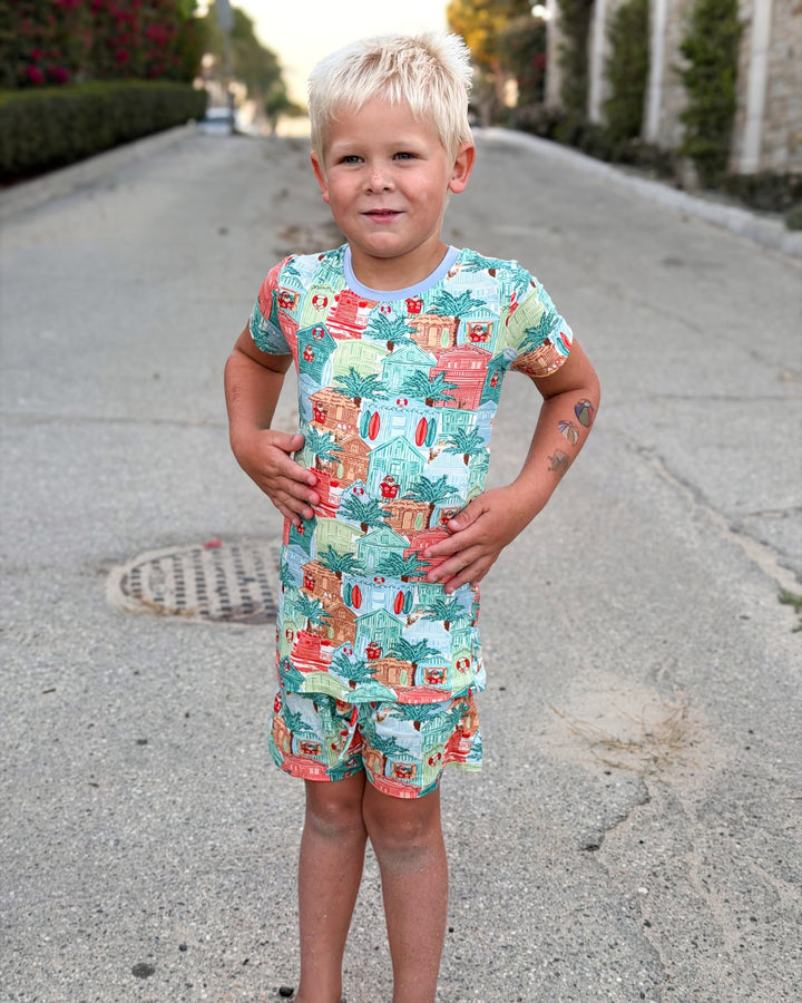 Blue Beach Huts Boys Short Pajama Set - Tuck &amp; Char Co.