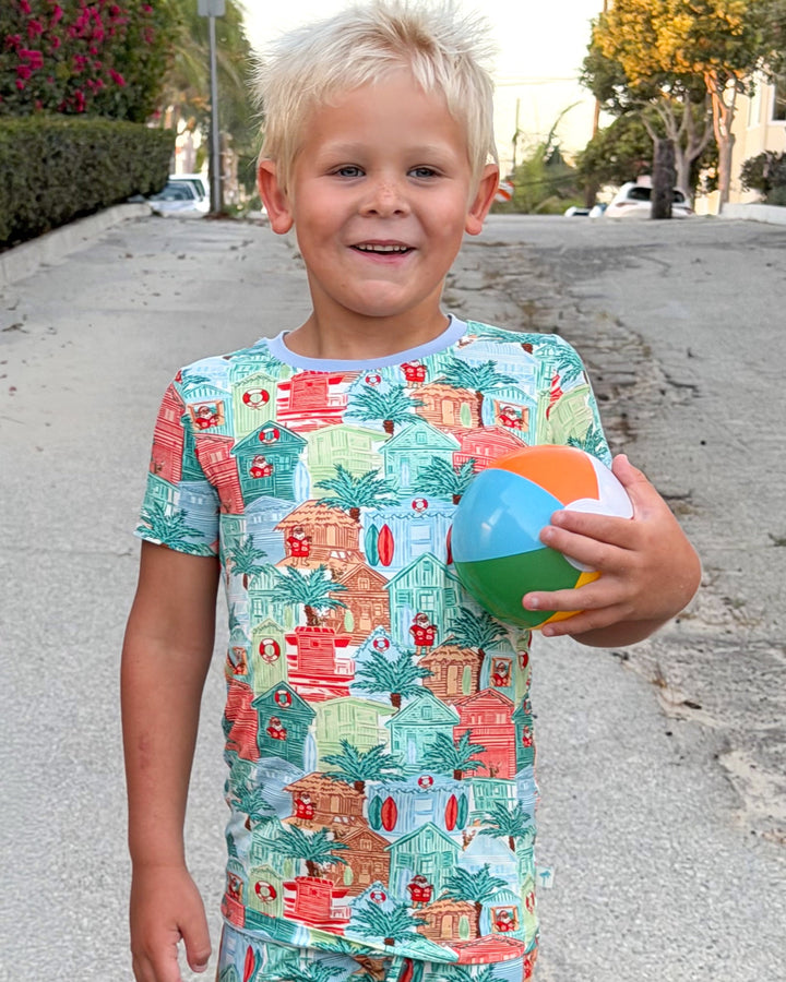Blue Beach Huts Boys Short Pajama Set - Tuck &amp; Char Co.