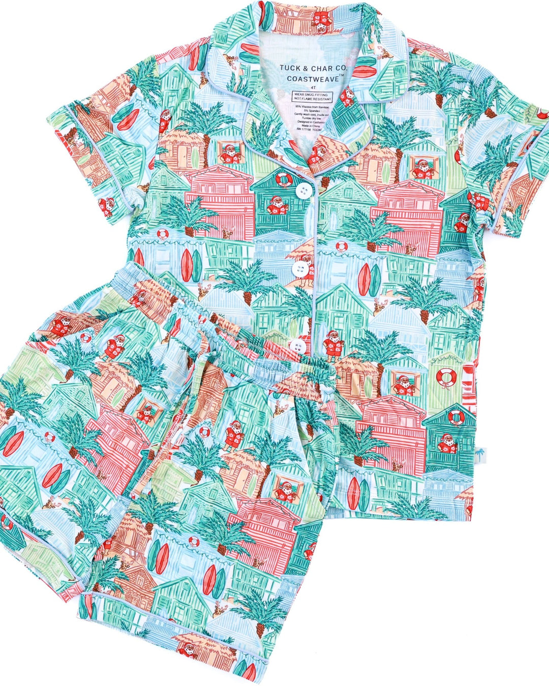 Blue Beach Huts Girls Button Down Short Pajama Set - Tuck & Char Co.