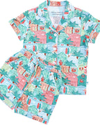 Blue Beach Huts Girls Button Down Short Pajama Set