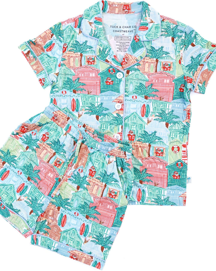 Blue Beach Huts Girls Button Down Short Pajama Set - Tuck &amp; Char Co.