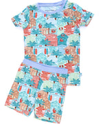 Blue Beach Huts Kids Short Pajama Set