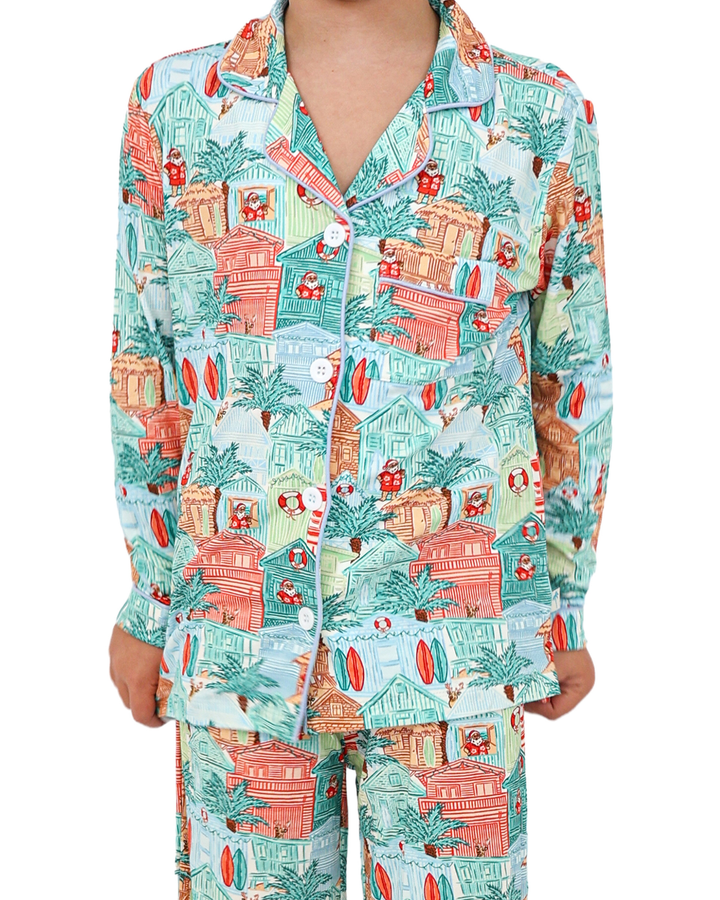 Blue Beach Huts Kids Unisex Button Down Pajama Set - Tuck &amp; Char Co.