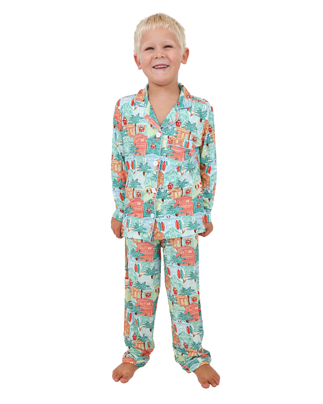 Blue Beach Huts Kids Unisex Button Down Pajama Set - Tuck & Char Co.