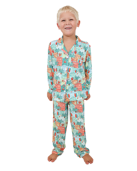 Blue Beach Huts Kids Unisex Button Down Pajama Set - Tuck & Char Co.