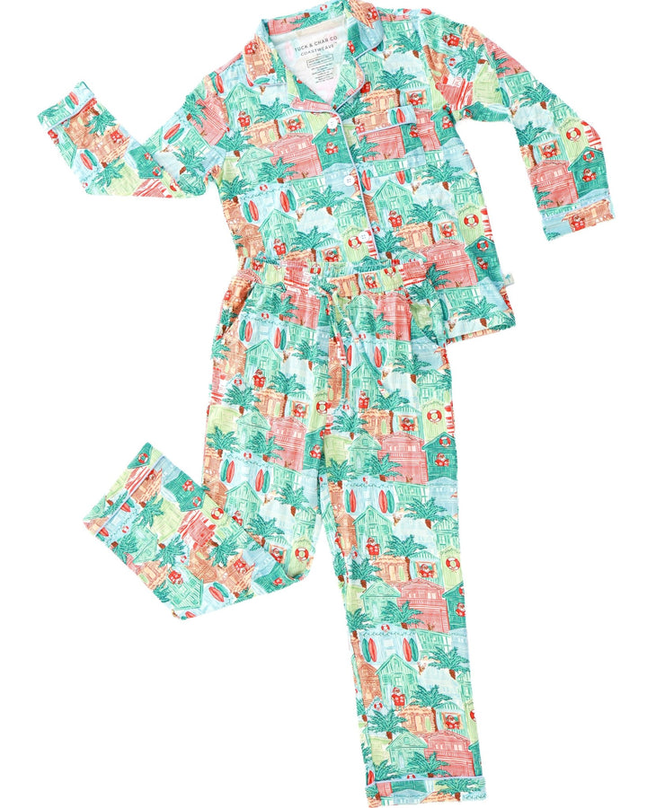 Blue Beach Huts Kids Unisex Button Down Pajama Set - Tuck &amp; Char Co.