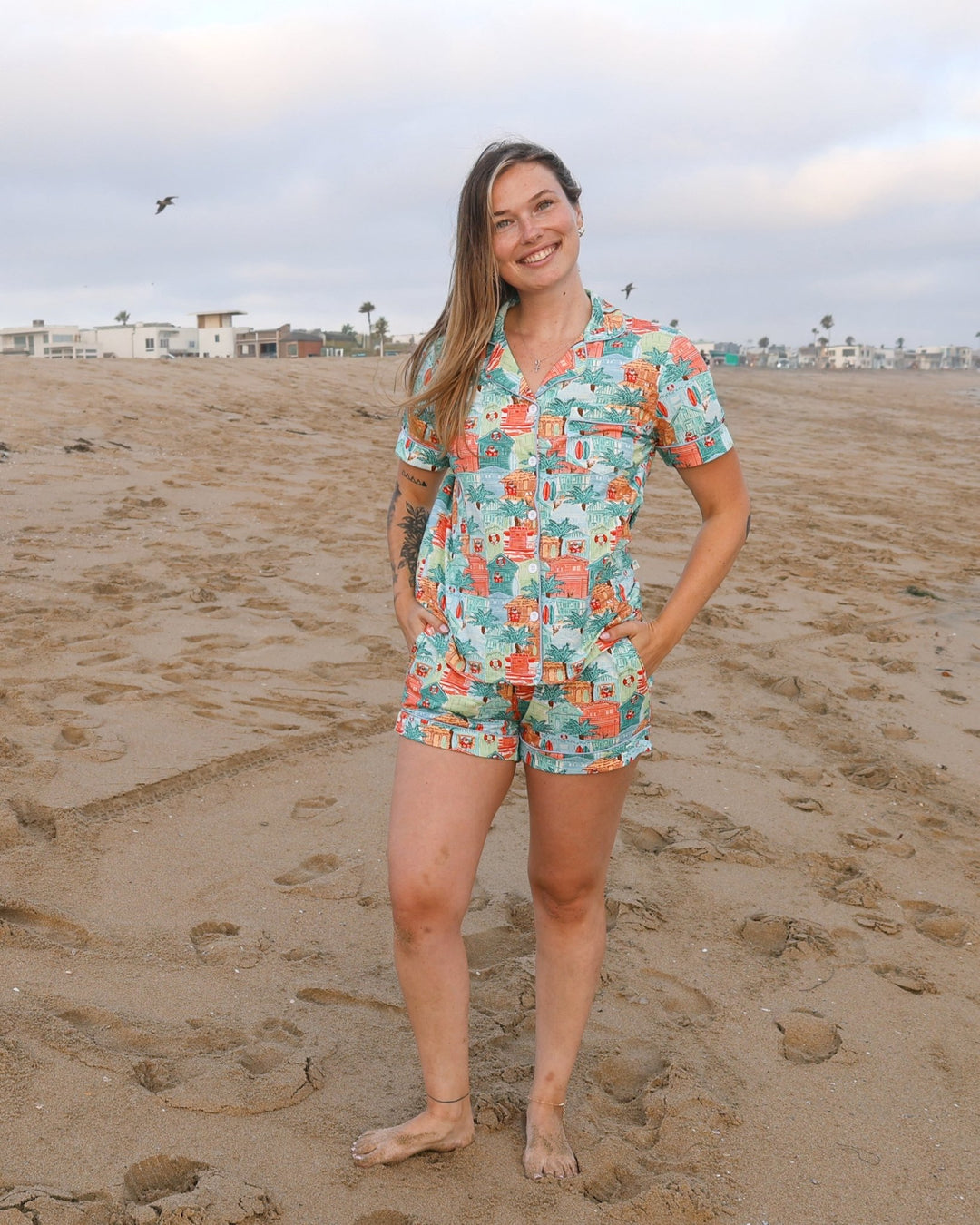 Blue Beach Huts Women's Button-Up Short Pajama Set - Tuck & Char Co.