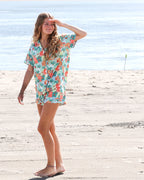 Blue Beach Huts Women's Button-Up Short Pajama Set