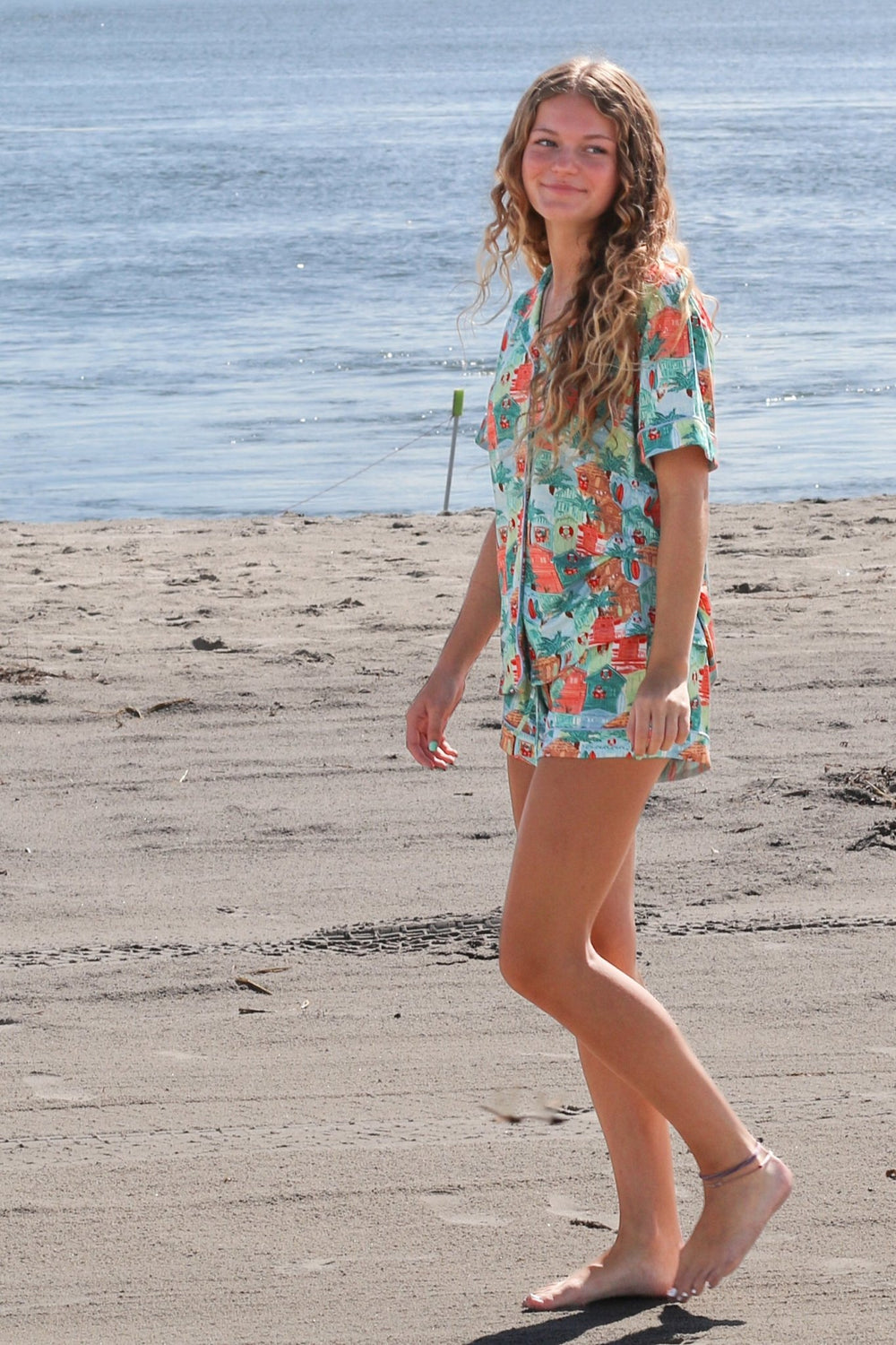 Blue Beach Huts Women's Button-Up Short Pajama Set - Tuck & Char Co.