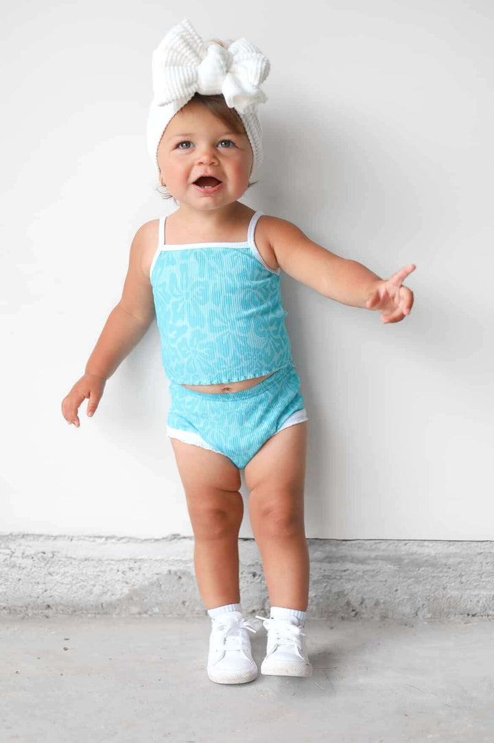 Blue Hibiscus Girls Two Piece Set - Tuck &amp; Char Co.