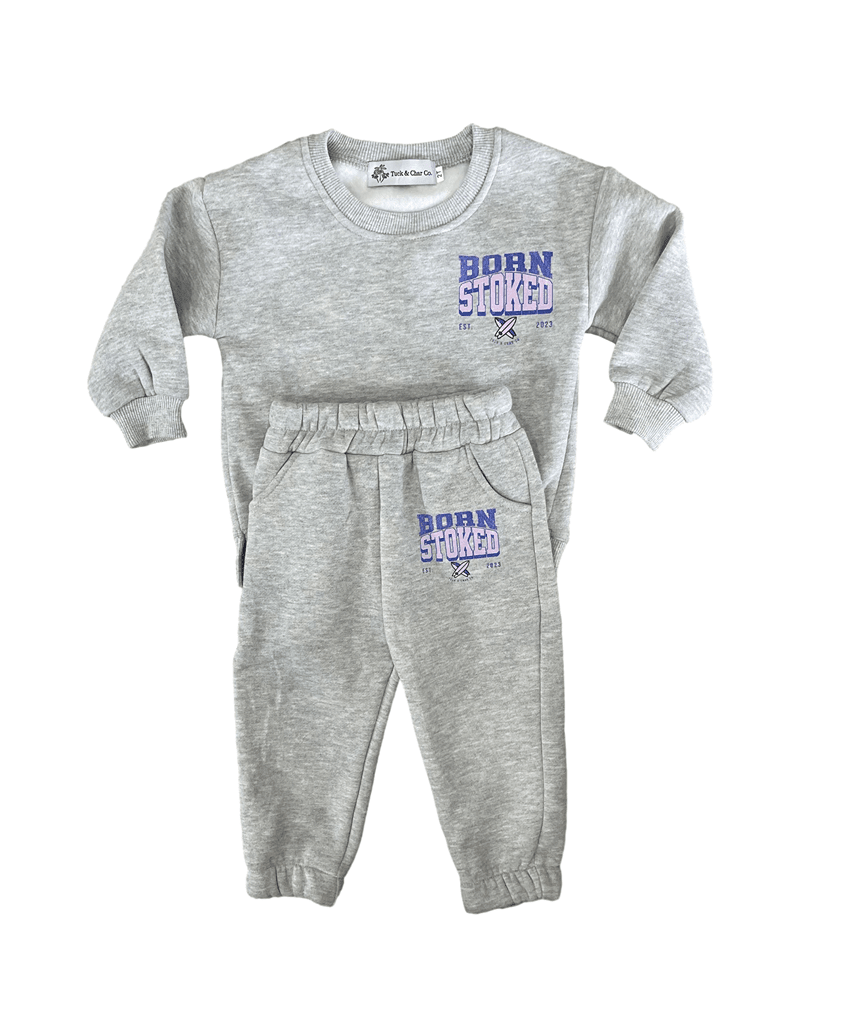 Born Stoked (purple/pink)- Sweatsuit - Tuck &amp; Char Co.