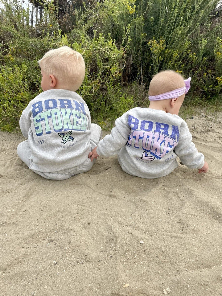 Born Stoked (purple/pink)- Sweatsuit - Tuck &amp; Char Co.