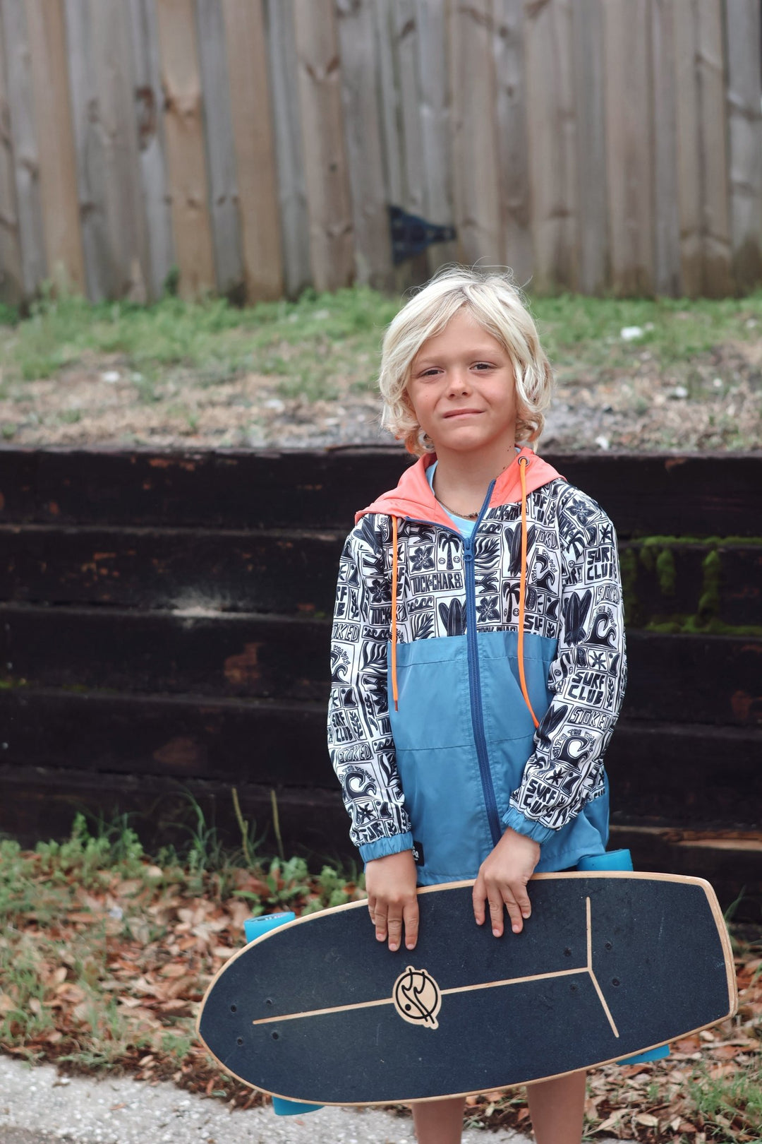 Boys All-Weather Surf Jacket — Blue | Coral - Tuck &amp; Char Co.