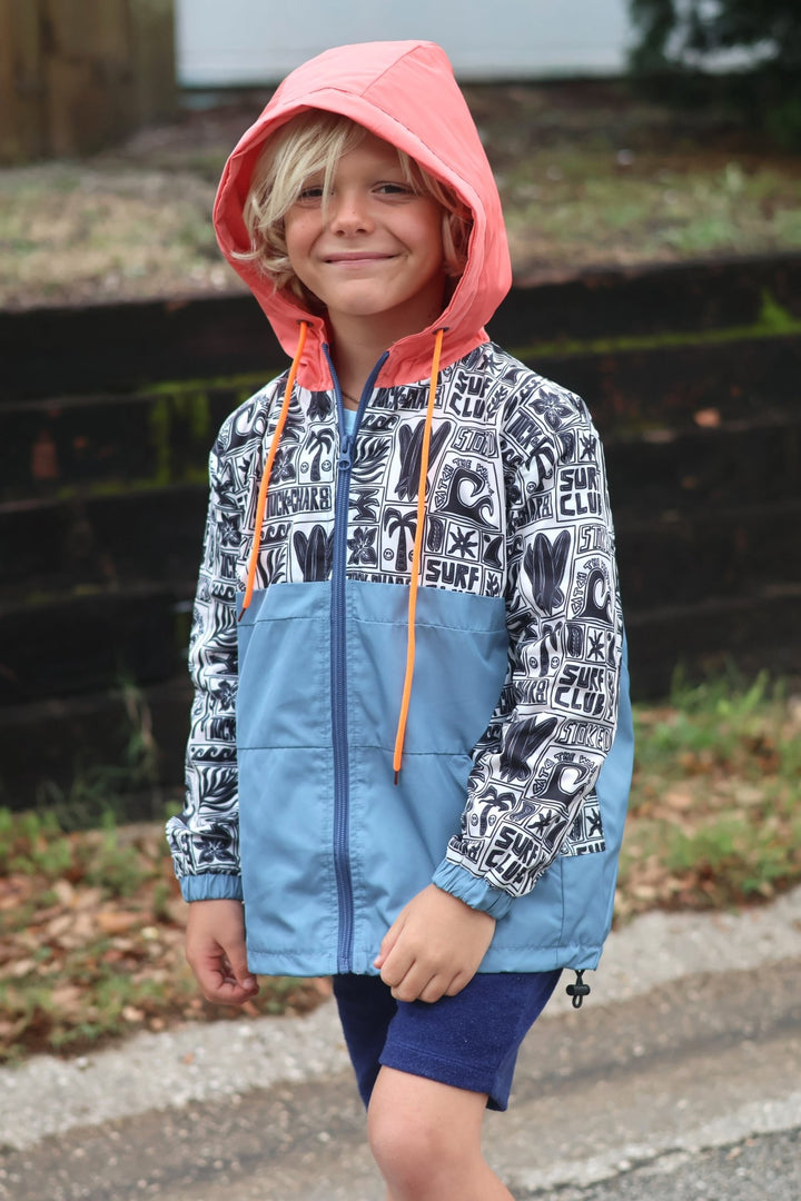 Boys All-Weather Surf Jacket — Blue | Coral - Tuck &amp; Char Co.