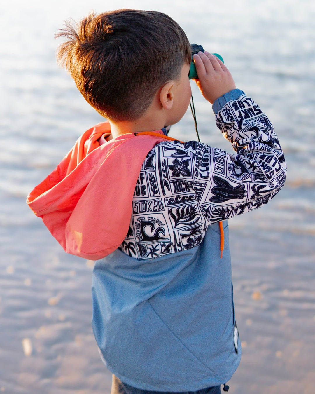 Boys All-Weather Surf Jacket — Blue | Coral - Tuck &amp; Char Co.