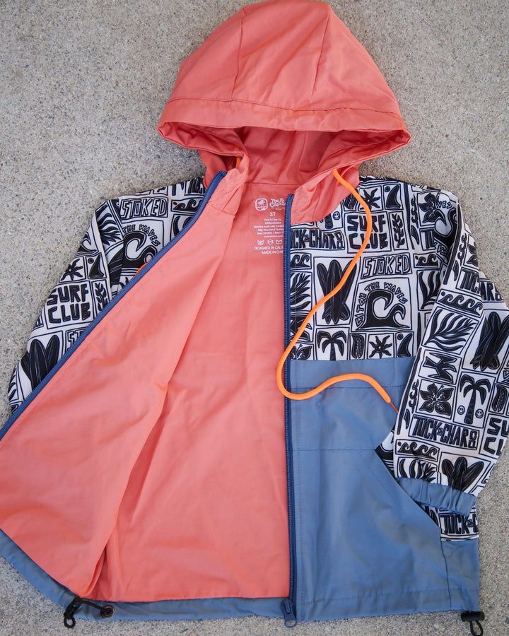 Boys All-Weather Surf Jacket — Blue | Coral - Tuck &amp; Char Co.