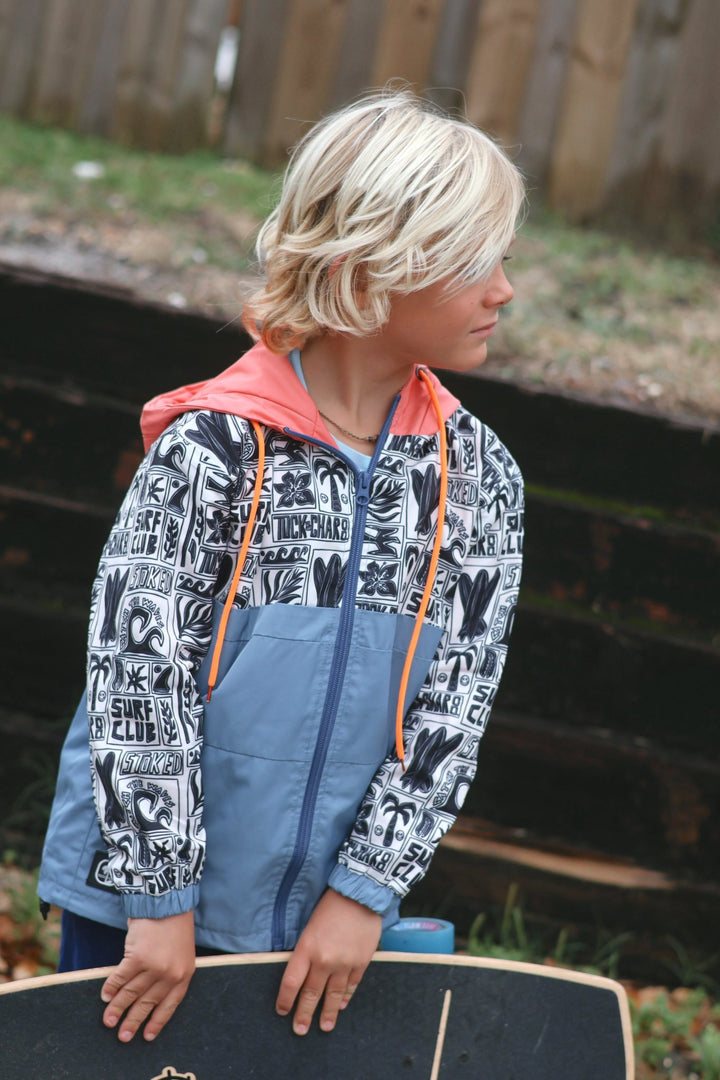 Boys All-Weather Surf Jacket — Blue | Coral - Tuck &amp; Char Co.