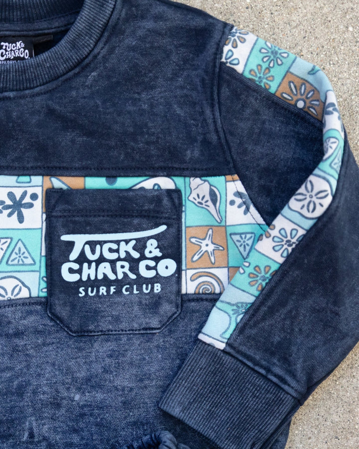 Boys Retro Coastal Surf Club Crewneck – Blue - Tuck &amp; Char Co.