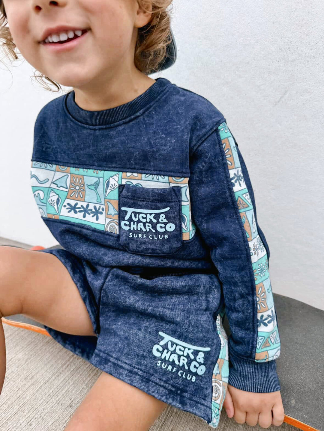Boys Retro Coastal Surf Club Crewneck – Blue - Tuck &amp; Char Co.