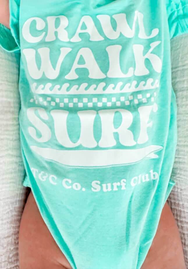 Crawl. Walk. Surf. - Onesie Seafoam Green - Tuck &amp; Char Co.