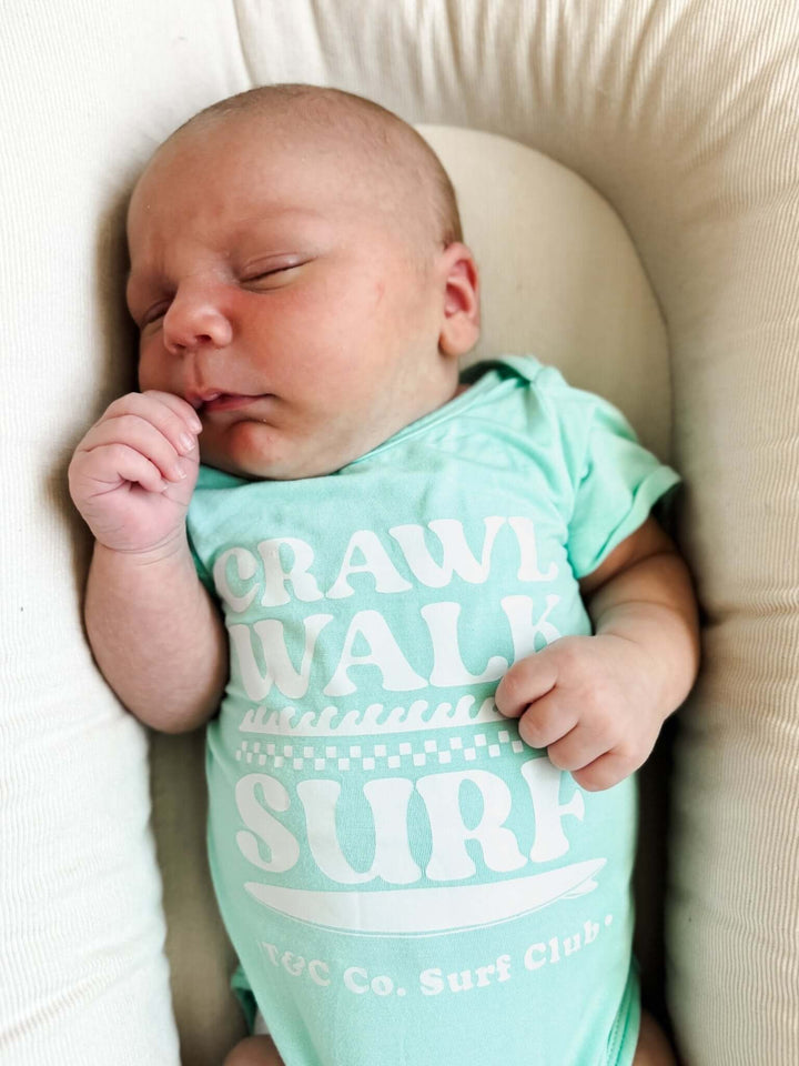 Crawl. Walk. Surf. - Onesie Seafoam Green - Tuck &amp; Char Co.