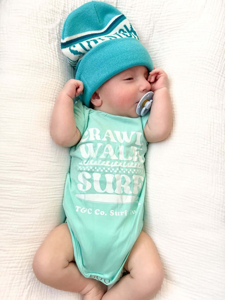 Crawl. Walk. Surf. - Onesie Seafoam Green - Tuck &amp; Char Co.