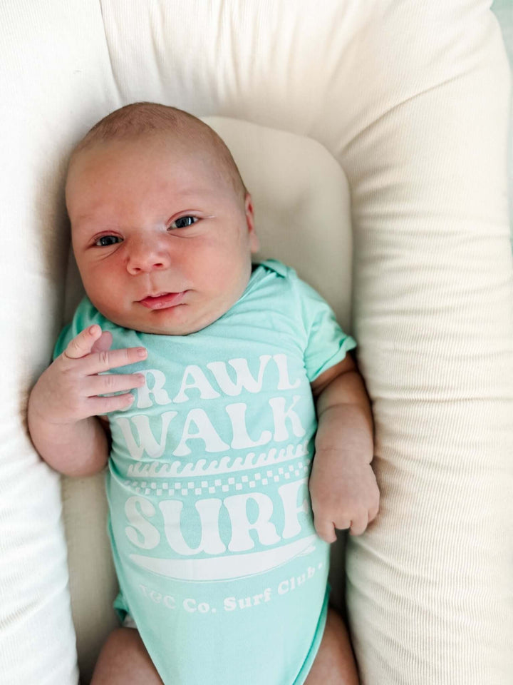 Crawl. Walk. Surf. - Onesie Seafoam Green - Tuck &amp; Char Co.