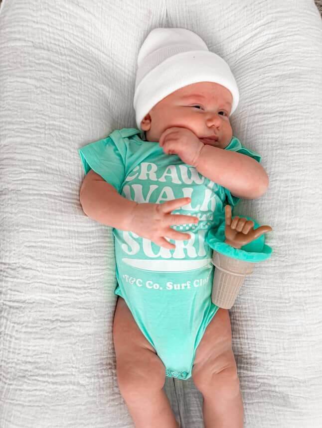 Crawl. Walk. Surf. - Onesie Seafoam Green - Tuck &amp; Char Co.