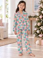 Pink Beach Huts Kids Unisex Button Down Pajama Set