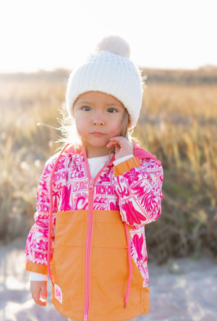 Girls All-Weather Surf Jacket — Pink | Orange - Tuck &amp; Char Co.