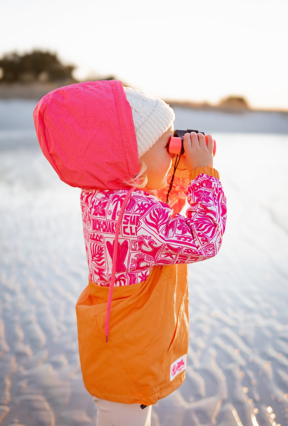 Girls All-Weather Surf Jacket — Pink | Orange - Tuck & Char Co.