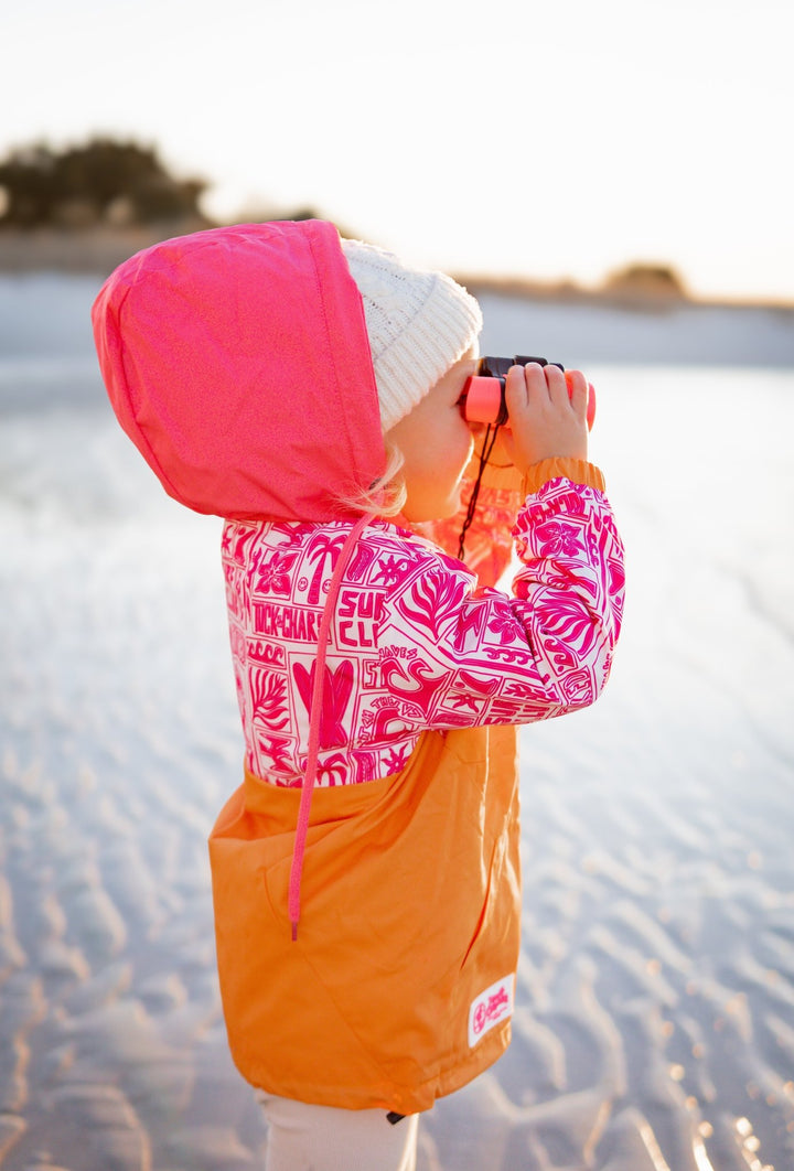 Girls All-Weather Surf Jacket — Pink | Orange - Tuck &amp; Char Co.