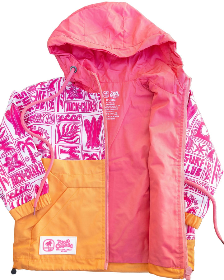 Girls All-Weather Surf Jacket — Pink | Orange - Tuck &amp; Char Co.