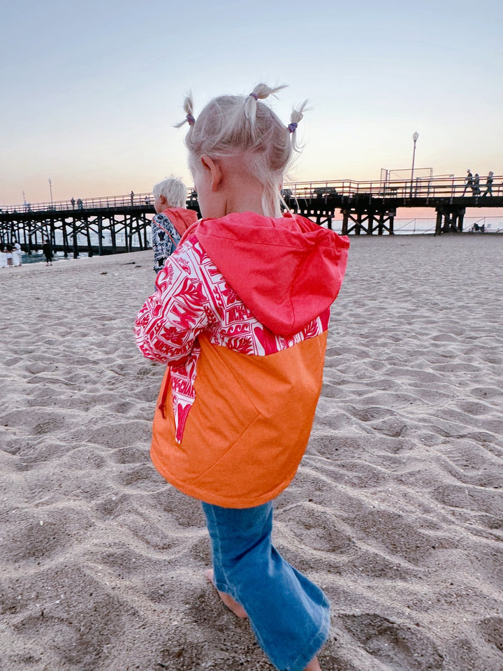 Girls All-Weather Surf Jacket — Pink | Orange - Tuck &amp; Char Co.