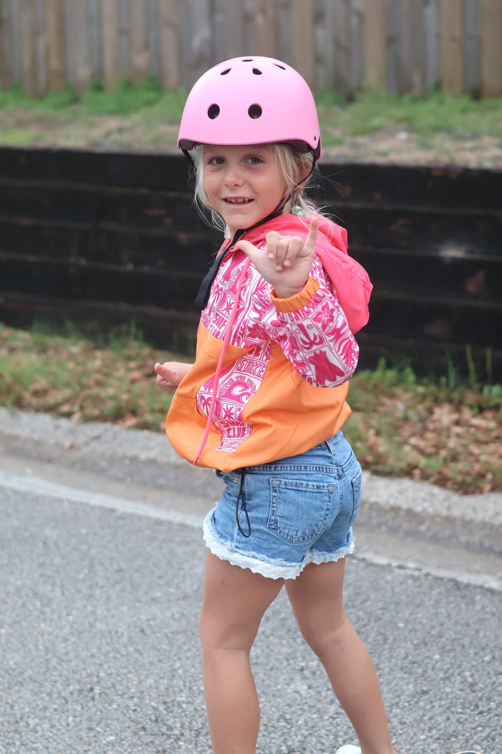 Girls All-Weather Surf Jacket — Pink | Orange - Tuck &amp; Char Co.