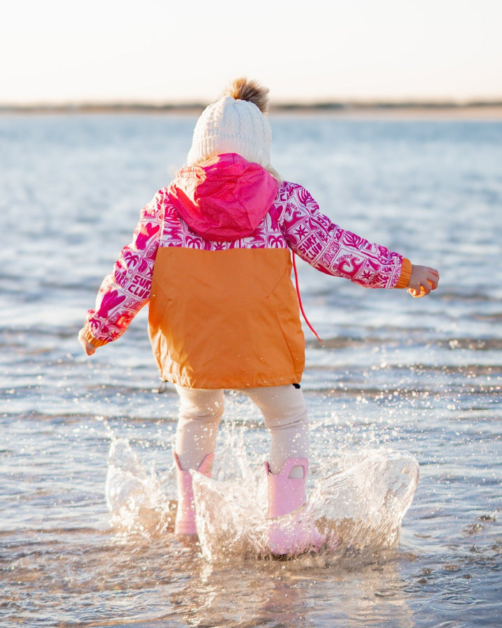 Girls All-Weather Surf Jacket — Pink | Orange - Tuck &amp; Char Co.