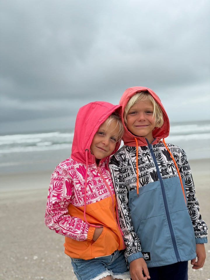 Girls All-Weather Surf Jacket — Pink | Orange - Tuck &amp; Char Co.